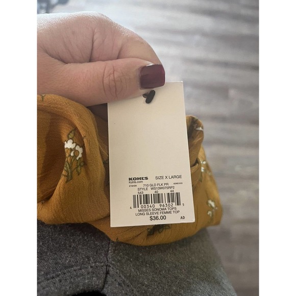 Sonoma Womens Top Size XL Yellow Floral Long Sleeve N8 - Picture 4 of 9